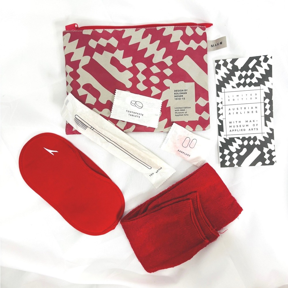 Austrian Airlines MAK Koloman Moser Limited Edition Amenity Kit Toiletry Bag Red